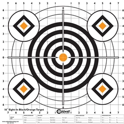 SIGHT-IN TARGETS 16" BLACK & ORANGE 10PK (195781) Caldwell Sight-In Targets 16" Black & Orange, 10pk